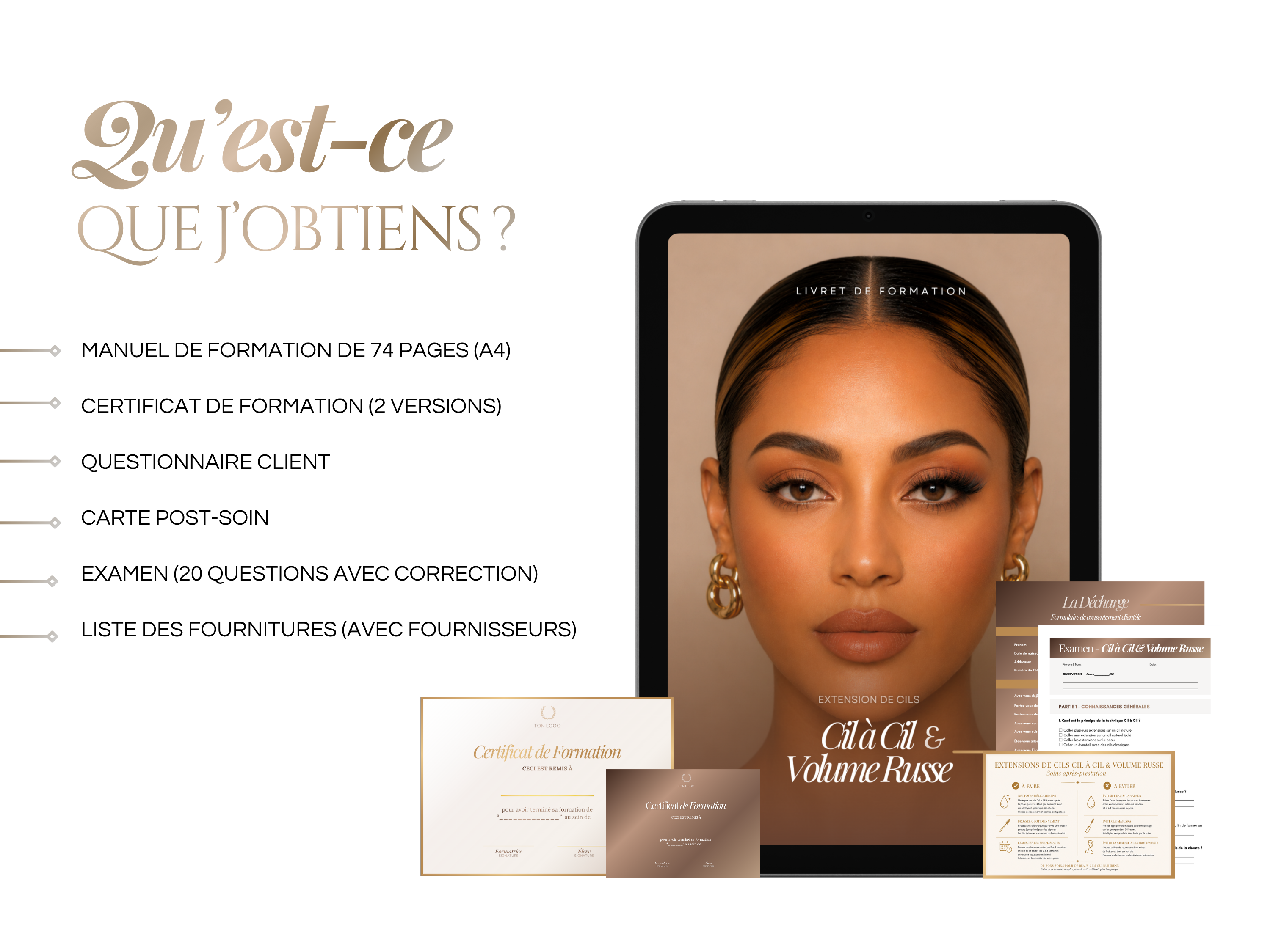 Modèle de Manuel de Formation Extensions de Cils | Kit de Formation Cils Classique & Volume Russe Canva