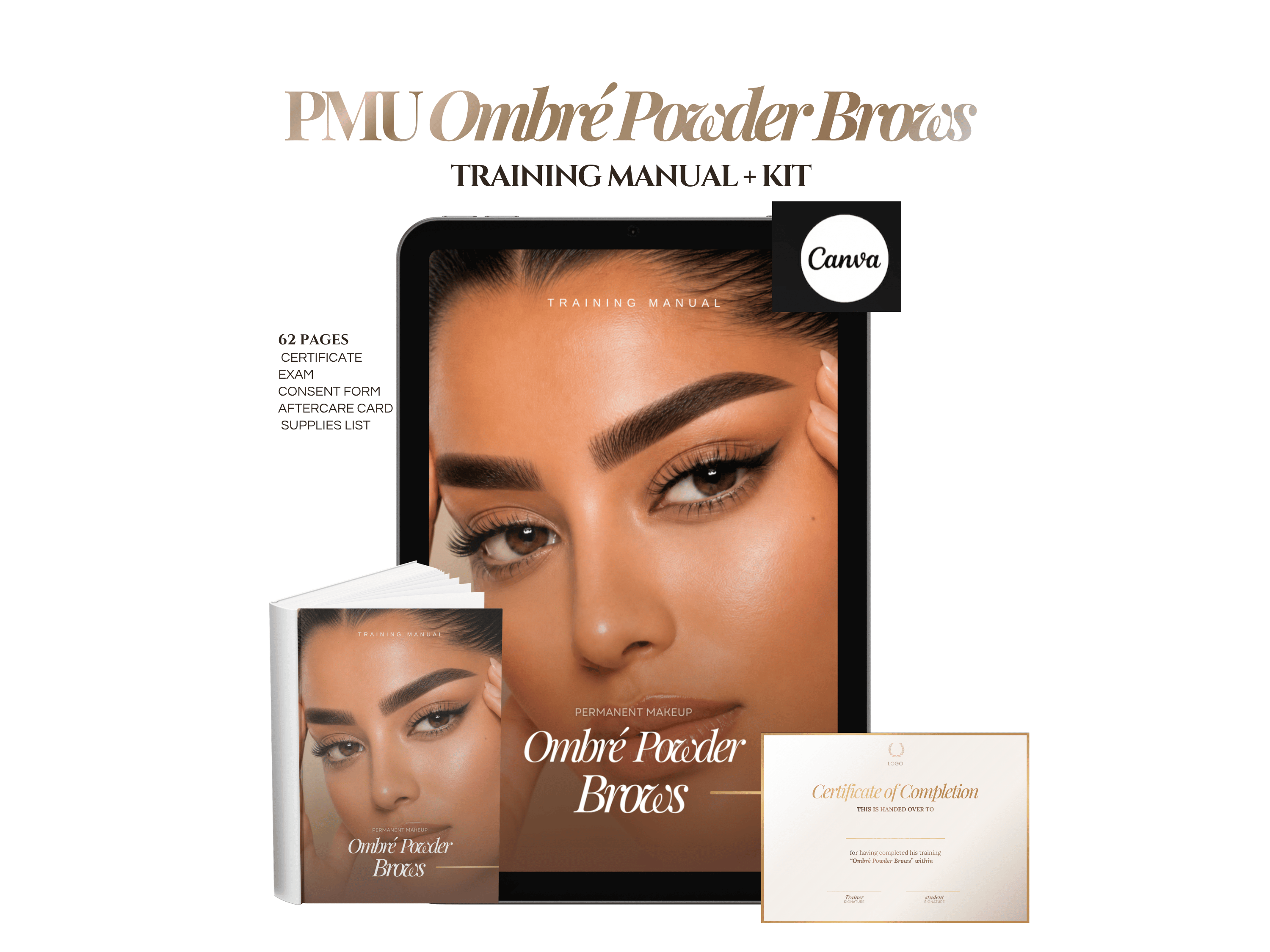 Ombré Powder Brows Training Manual Template | Editable PMU Training Kit Canva