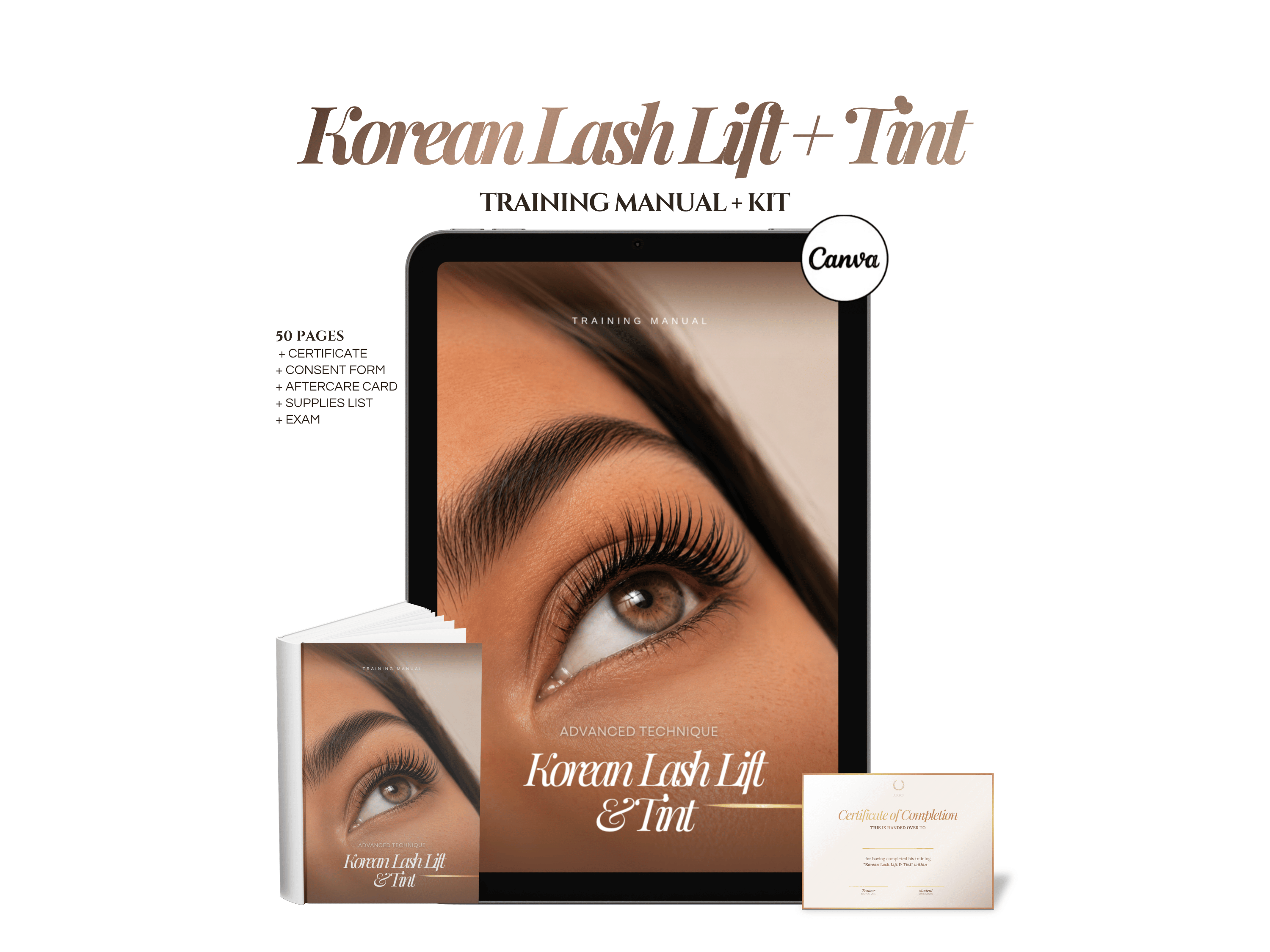 Korean Lash Lift & Tint Training Manual Template | Editable Lash Training Kit Canva