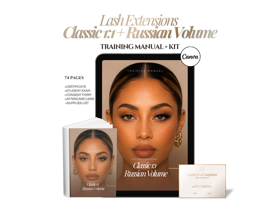 Lash Extensions Training Manual Template | Classic & Russian Volume Training Kit Canva